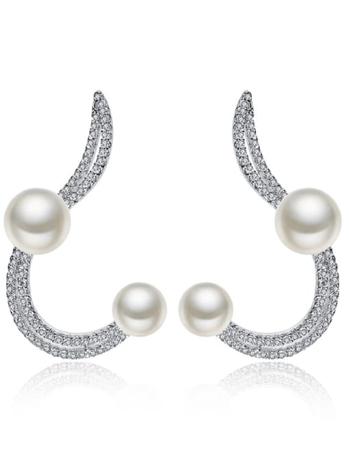 ALI Micro-inlay AAA zricon wave  Pearl Ear Studs