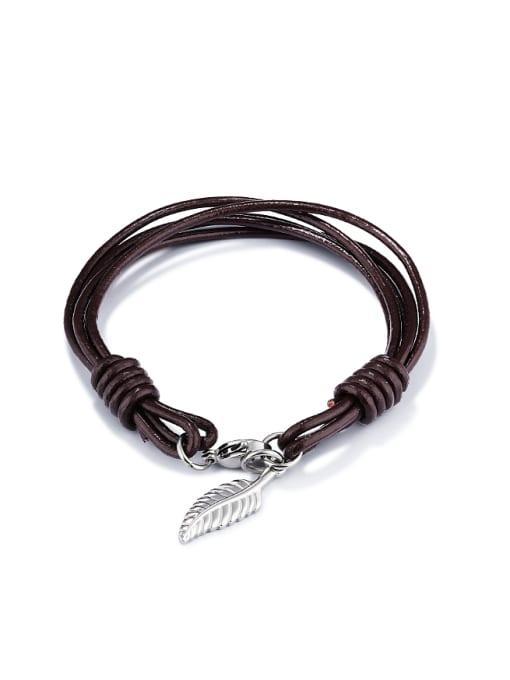 Open Sky Retro style Brown Artificial Leather Leaf Bracelet 0