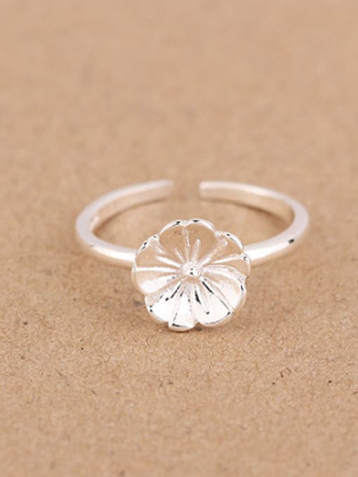 Peng Yuan Lotus Flower Silver Opening Ring