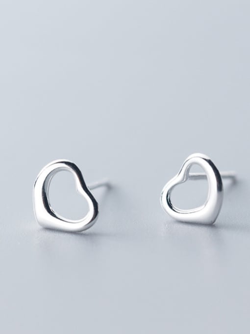Rosh 925 Sterling Silver With Silver Plated Simplistic Hollow Heart Stud Earrings 1