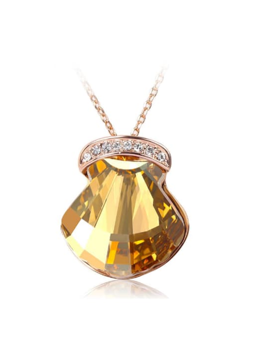 Rose Gold,Light Yellow Elegant Women Scallop Crystal Necklace