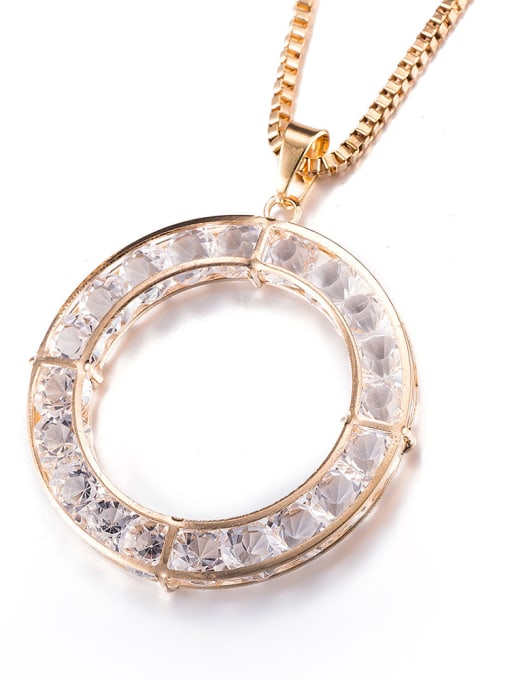 White 18K Gold Round Shaped Zircon Necklace