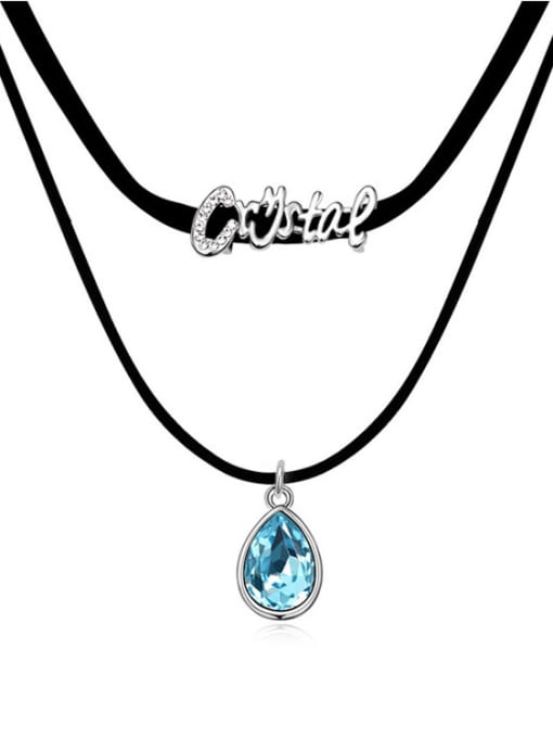 light blue Simple Double Black Rope Water Drop austrian Crystal Alloy Necklace