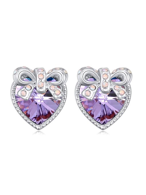 purple Fashion Heart austrian Crystal Little Bowknot Stud Earrings