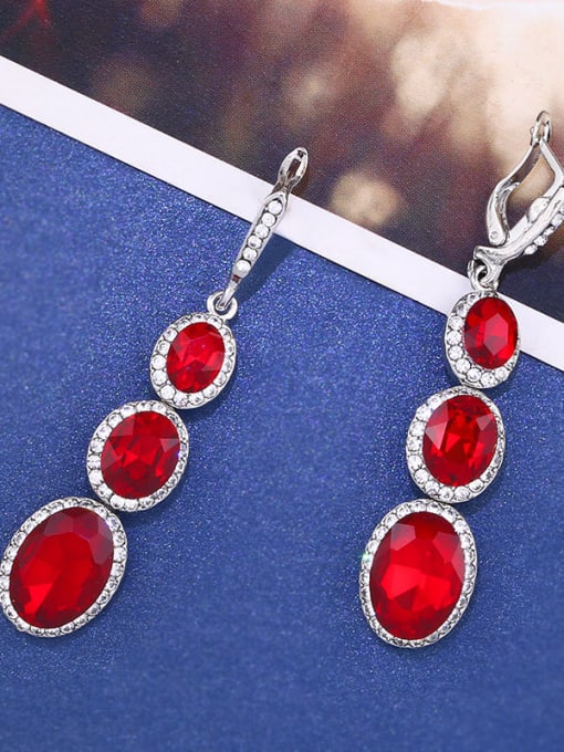 Red Copper With Glass stone Trendy Oval Drop Earrings