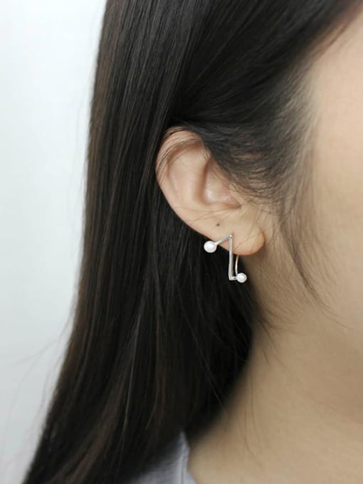 DAKA Fashion Little Freshwater Pearls Letter Z-shaped Silver Stud Earrings 1