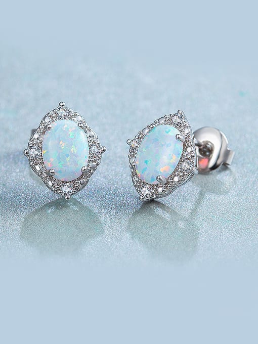 White Opal Stone Zircon stud Earring