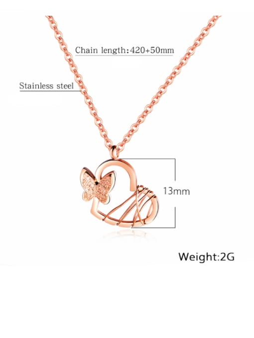Open Sky Stainless Steel With Rose Gold Plated Fashion Frosted little butterfly Heart Necklaces 2