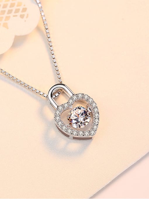 Peng Yuan Fashion Heart Lock Shiny Zirconias-covered 925 Silver Pendant 2