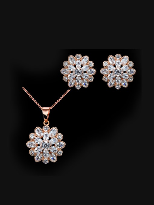 L.WIN Rose Gold Plated Snowflake Wedding Jewelry Set 0