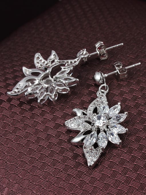 SANTIAGO Creative Platinum Plated Flower Shaped Zircon Drop Earrings 1