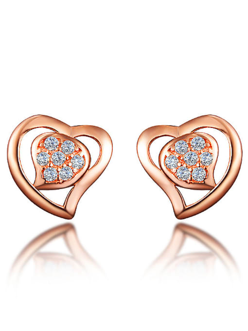 Rose Gold Fashion Heart Cubic Zirconais 925 Silver Stud Earrings