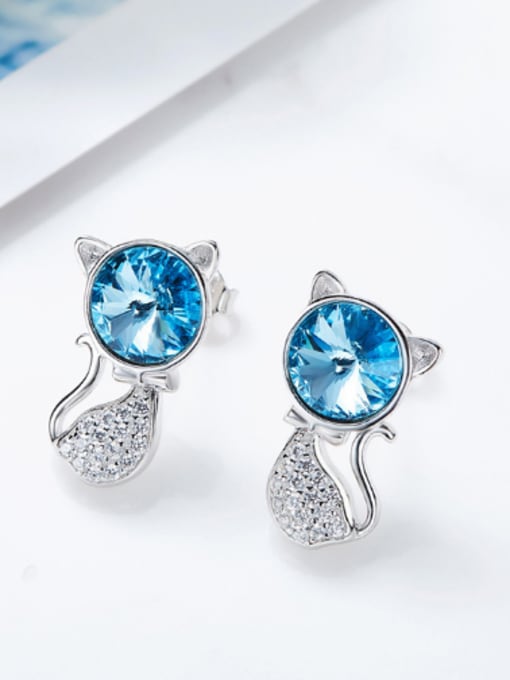 CEIDAI Personalized Blue austrian Crystal Kitten Stud Earrings 2