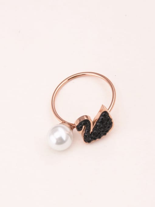 GROSE Rose Gold Black Swan Shell Pearl Ring 0