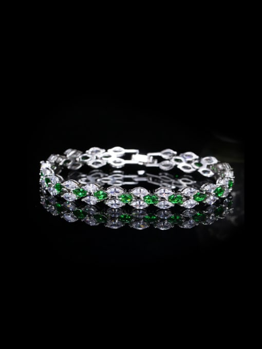 Green Irregular Zircons Platinum Plated Bracelet