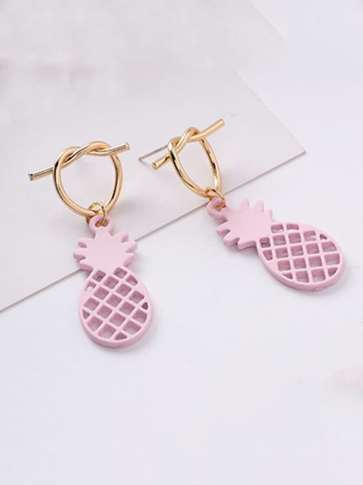 A Pink Alloy With Rose Gold Plated Cute Friut Pineapple Stud Earrings