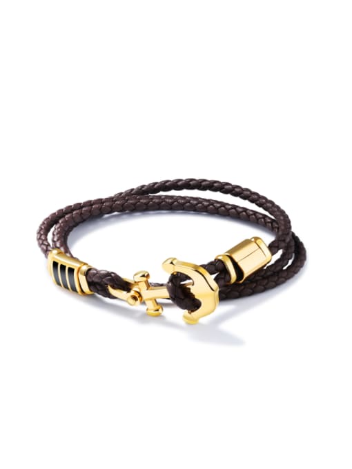 brown Retro style Woven Artificial Leather Multi-band Bracelet