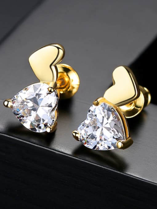 18K-Gold Copper inlay AAA zircon simple love earrings