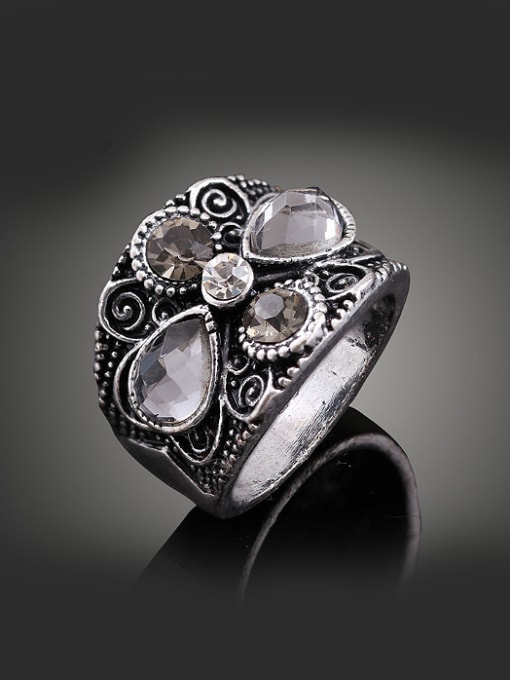 Wei Jia Retro style Crystals Antique Silver Plated Alloy Ring 0