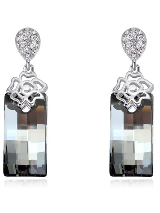 black Simple Rectangular austrian Crystals Alloy Earrings