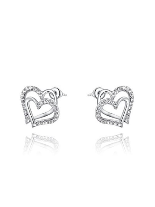 Platinum Temperament Double Heart Shaped Austria Crystal Earrings