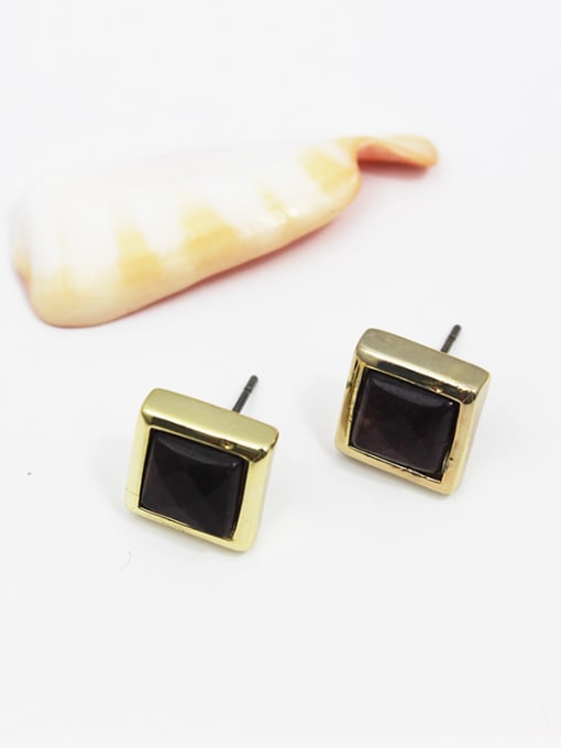 black All-match Square Shaped Natural Stone Earrings