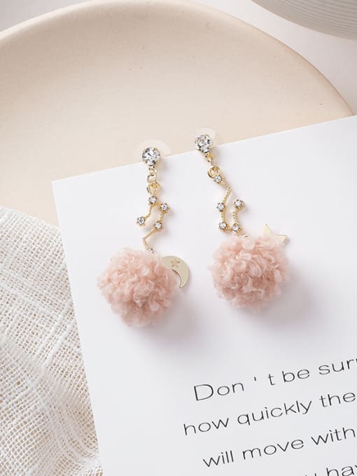A Pink Alloy With Gold Plated Fashion Plush ball Star Drop Earrings