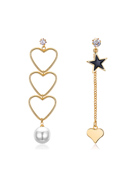 Gold Personalized Asymmetrical Hollow Heart shapes Star Stud Earrings