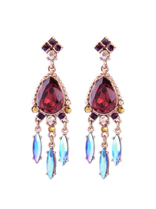 Wine Red -2 Retro Style Simple White Gold Plated Drop Earrings
