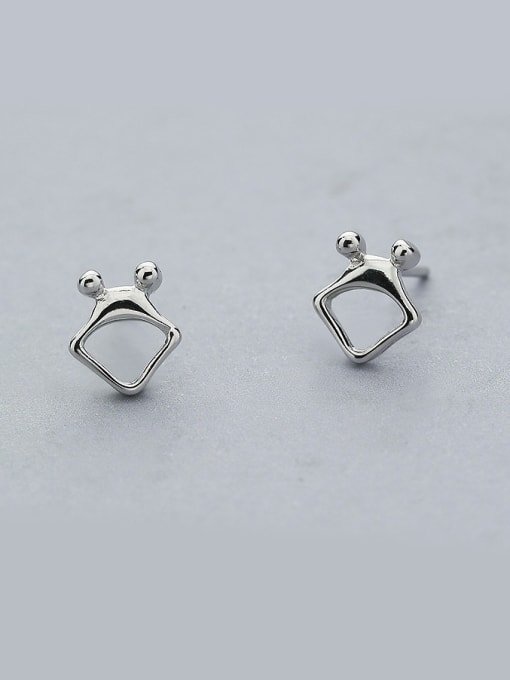 One Silver Cartoon Style Square Shaped Earrings 0