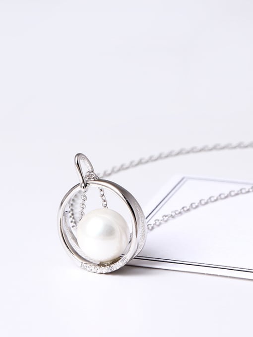 SILVER MI Fashion Zircon Shell Pearl Clavicle Necklace 0