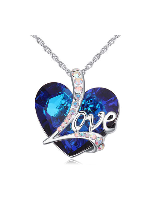 QIANZI Fashion Love Heart Blue austrian Crystal Pendant Alloy Necklace 0