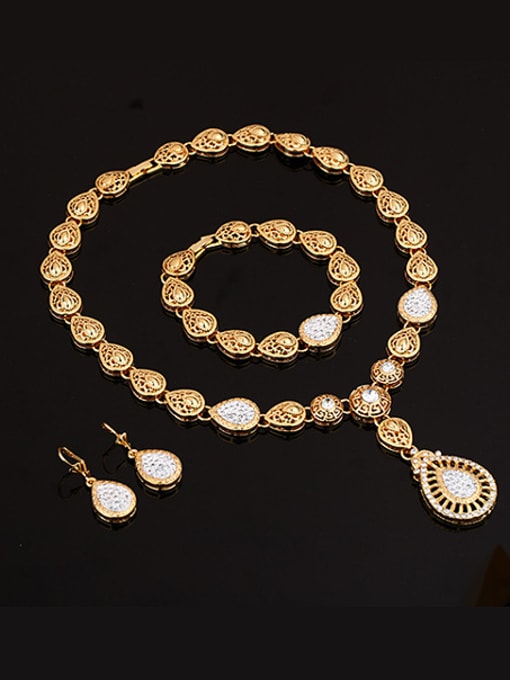 BESTIE Alloy Imitation-gold Plated Vintage style Rhinestones Hollow Water Drop shaped Four Pieces Jewelry Set 1