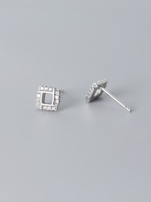 Rosh 925 Sterling Silver With Platinum Plated Simplistic Hollow Square Stud Earrings 3