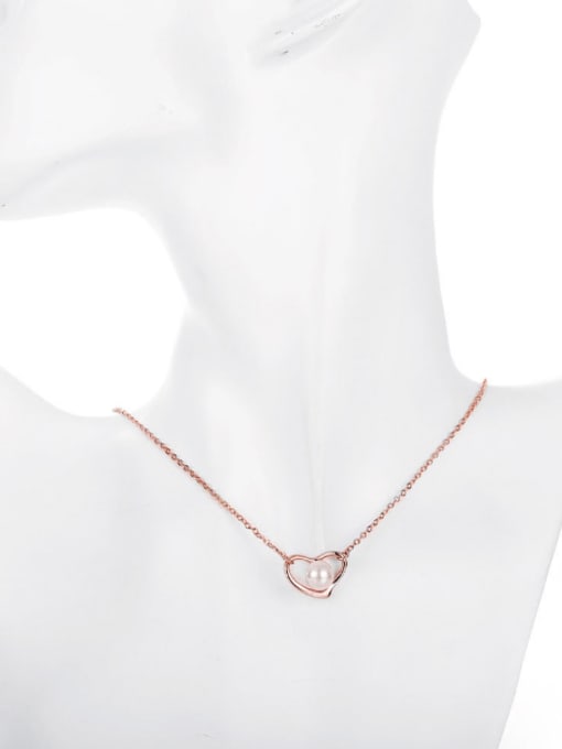 OUXI Fashion Imitation Pearl Hollow Heart-shaped Necklace 1