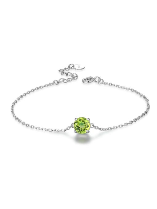 ZK Natural Green Stone Platinum Plated Silver Bracelet 0