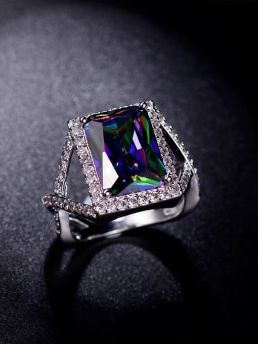 L.WIN Colorful Rectangle Zircon Statement Ring 0