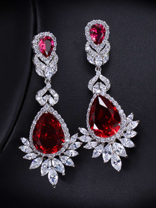 Red Water Drop Zircon Wedding Cluster earring