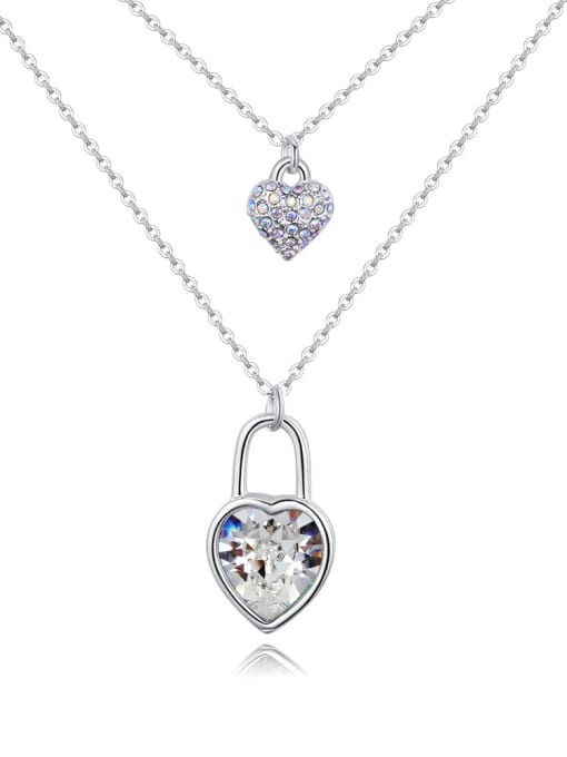 White Simple Heart austrian Crystals Double Layer Alloy Necklace