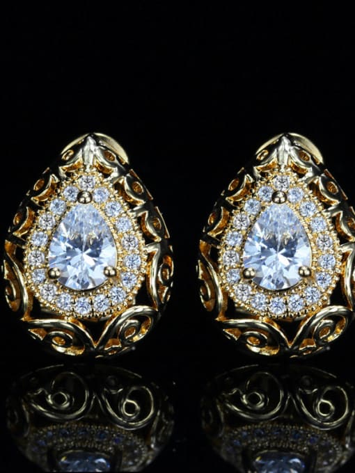 gold plated white cz Retro Water Drop Stud Cluster earring
