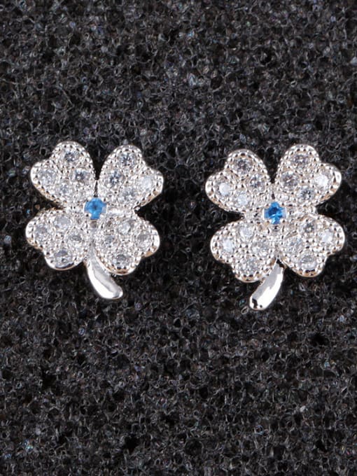 Qing Xing Spinel Blue Leaves S925 Sterling Silver Ear Needle stud Earring