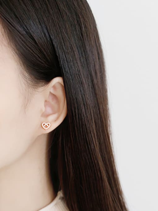 DAKA Fashion Hollow Heart Cubic Zirconias Silver Stud Earrings 1