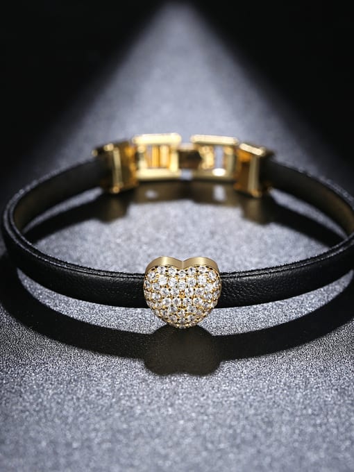Champagne Copper inlaid zircon simple leather rope bracelet