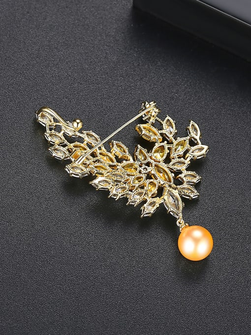 BLING SU Copper With Gold Plated Delicate Flower Brooches 3