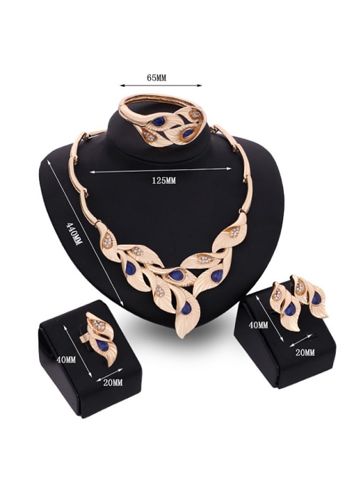 BESTIE Alloy Imitation-gold Plated Fashion Artificial Gemstones Leaves-shaped Four Pieces Jewelry Set 2