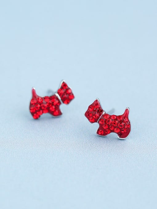 One Silver Tiny Cubic Zirconias-covered Puppy 925 Silver Stud Earrings