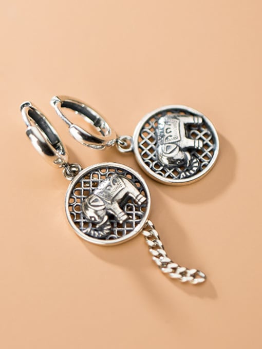 Rosh 925 Sterling Silver With Antique Silver Plated Vintage Round Mesh Elephant Earrings 0