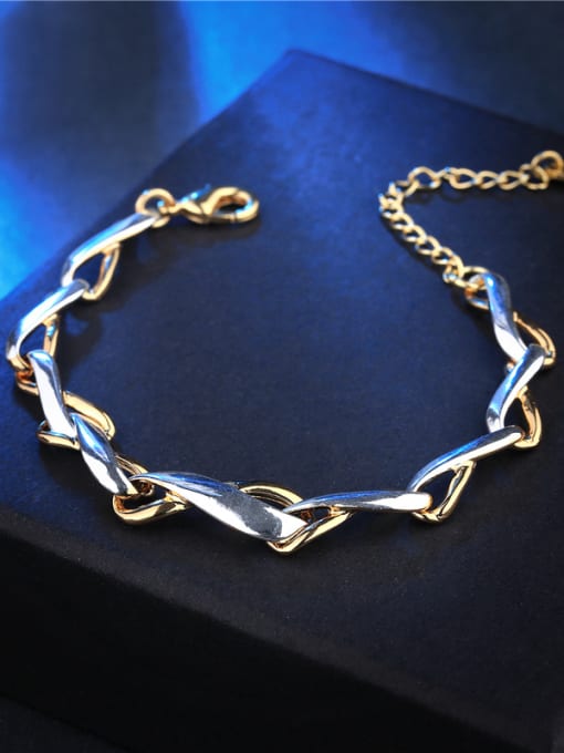 18K Gold Adjustable Double Color Geometric Shaped Bracelet