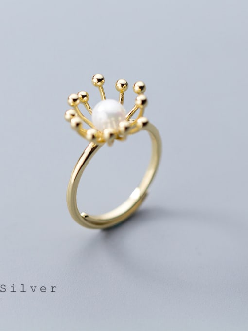 Rosh Sterling silver golden sun flower synthetic pearl ring 0
