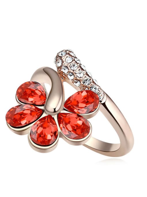 red Fashion Rose Gold Plated austrian Crystals Flowery Ring
